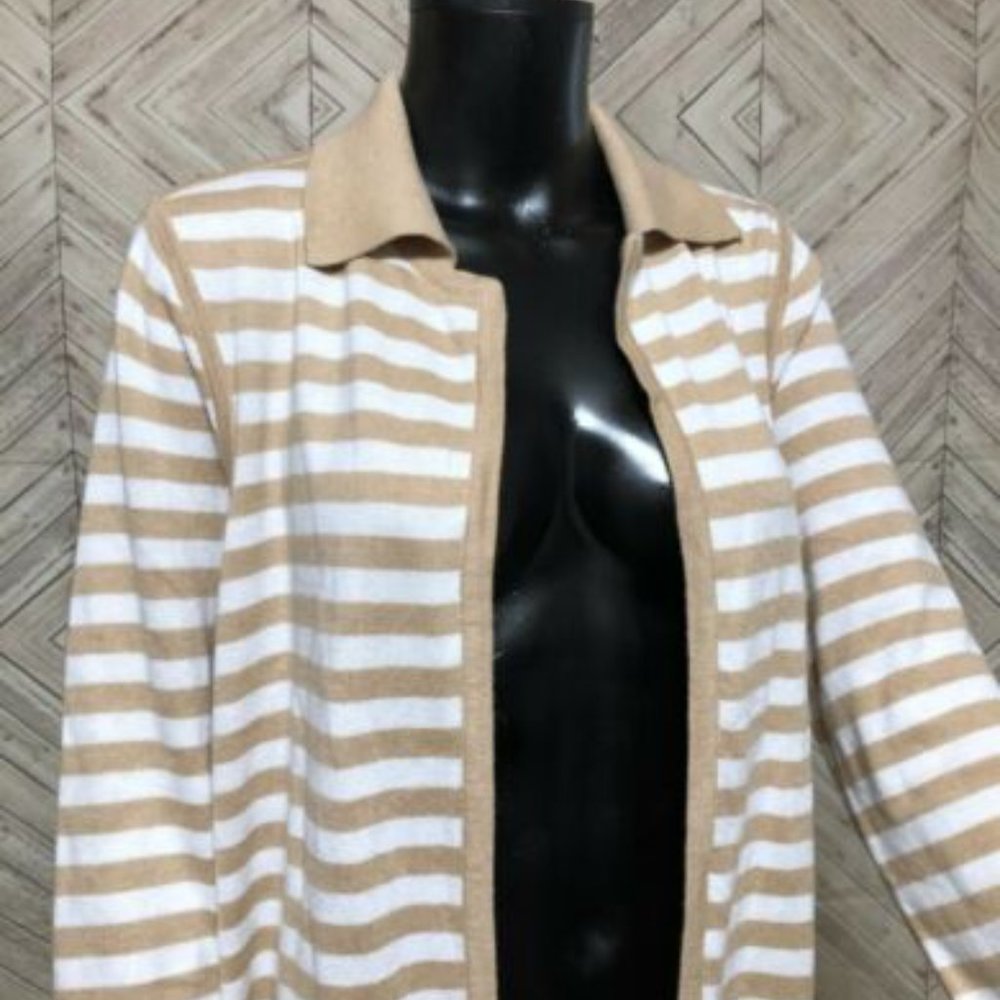 Chico's Open Front Collared Reversible Striped Du… - image 3